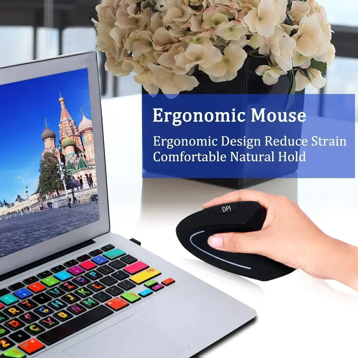 OUIO Ergonomic Wireless Mouse, Rechargeable, Bluetooth5.4 & 2.4GHz Dual Mode, Silent Click, for Laptop/PC/Mac