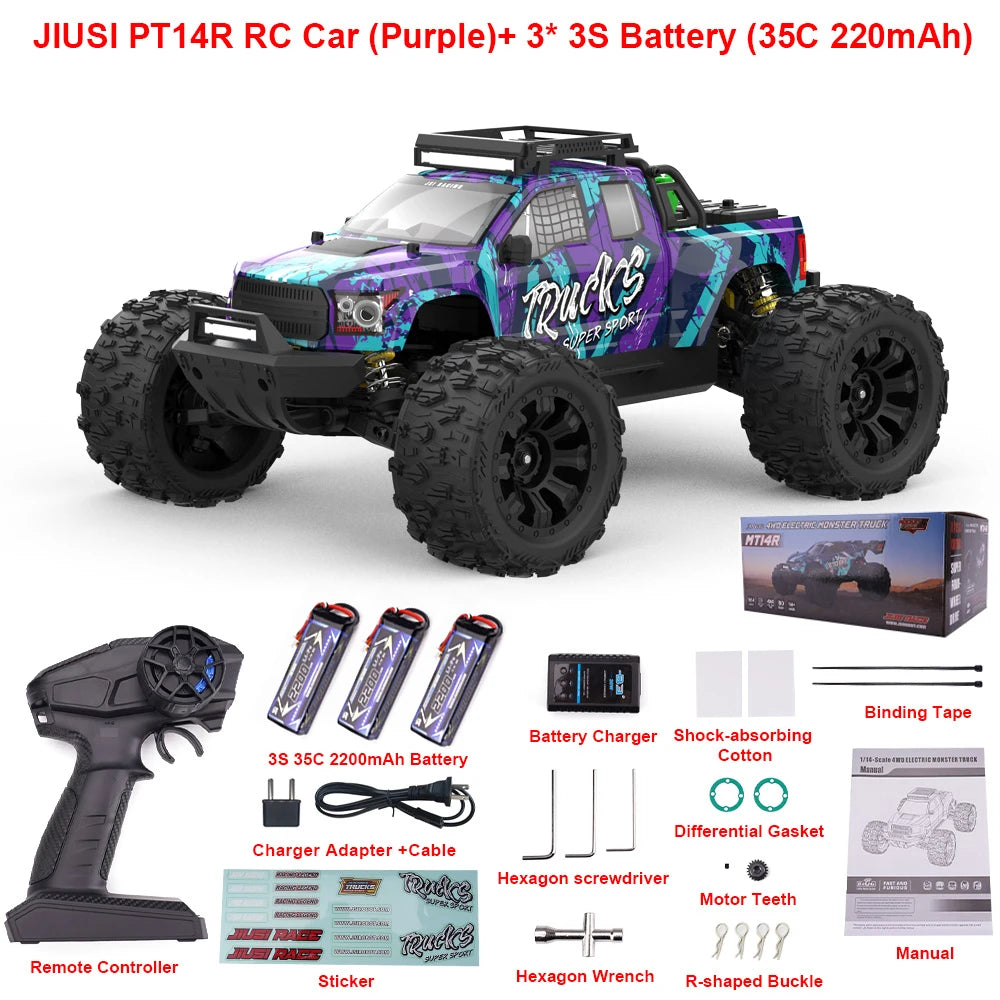 80km/h JIUSI PT14R 1/14 RC Car Brushless 2.4G Remote Control Racing Car 4WD High Speed Off-road RC Truck 3S 35C 2200mAh