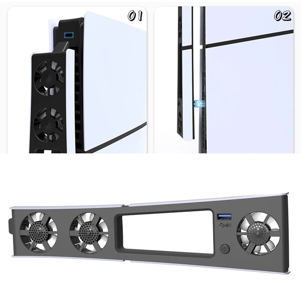 Cooling Fan for PS5 Slim Console(Digital/Disc) with Adjustable Speed Quiet Cooler Fan with LED Lights Efficient Cooling System
