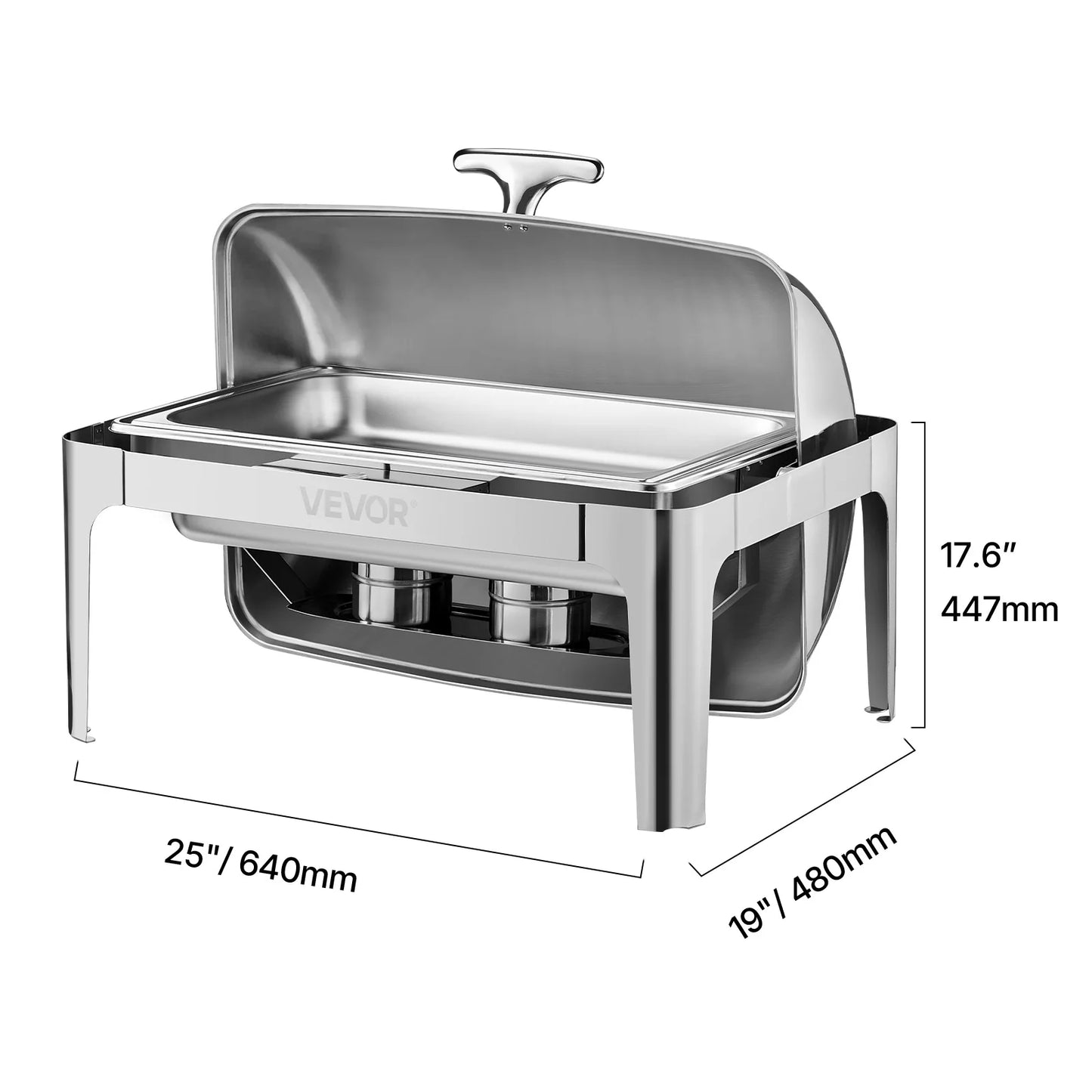 SucceBuy 9Qt Roll Top Chafing Dish Buffet Complete Set Stainless Steel Chafer w/ Full Size Pan Rectangle Catering Warmer Server