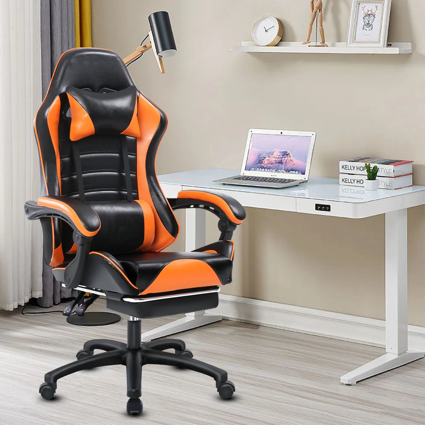 Ergonomic Gaming Chair for Adults, Comfortable Computer Chair for Heavy People, Adjustable Lumbar Office Desk Chair with Wheels,