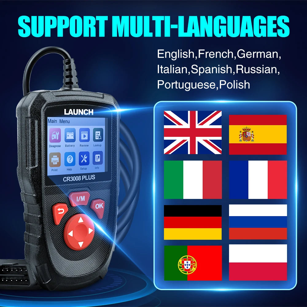 LAUNCH X431 CR3008 PLUS OBD2 Scanner OBDII Code Reader Diagnostic Tool DTC Lookup Check Engine Battery Scan Lifetime Free Update