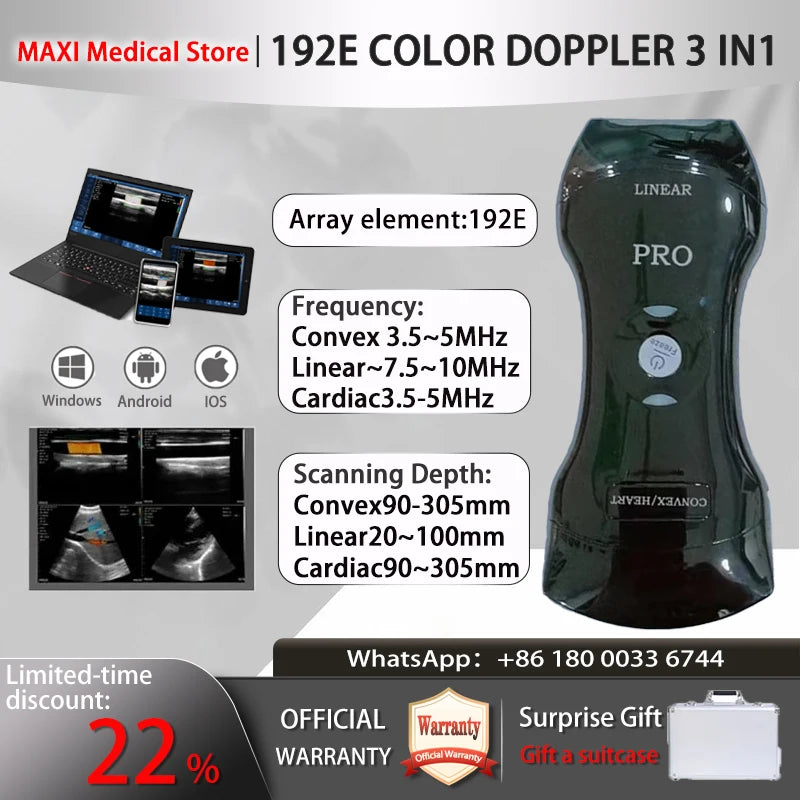 Portable Wireless Ultrasound Probe scanner machine WIFI ultrasound scanner Machine support iOS Android Windows free suitcase