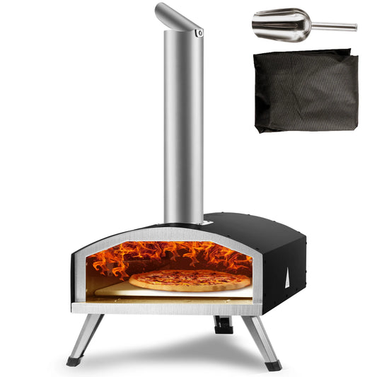 SucceBuy 12" Portable Pizza Oven Wood Fired Food Grade Stainless Steel BBQ Picnics Baking Pizza Burner for Backyard Camping