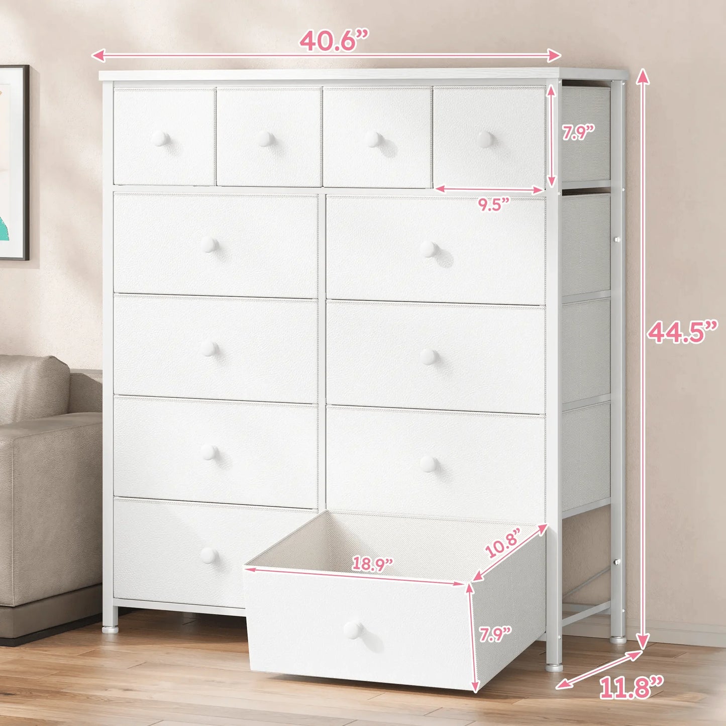 12-Drawer Tall Fabric Dresser – Metal Frame, Wood Top, Anti-Tip – 38.97"W – For Bedroom, Entryway, Living Room, Closet, Dorm