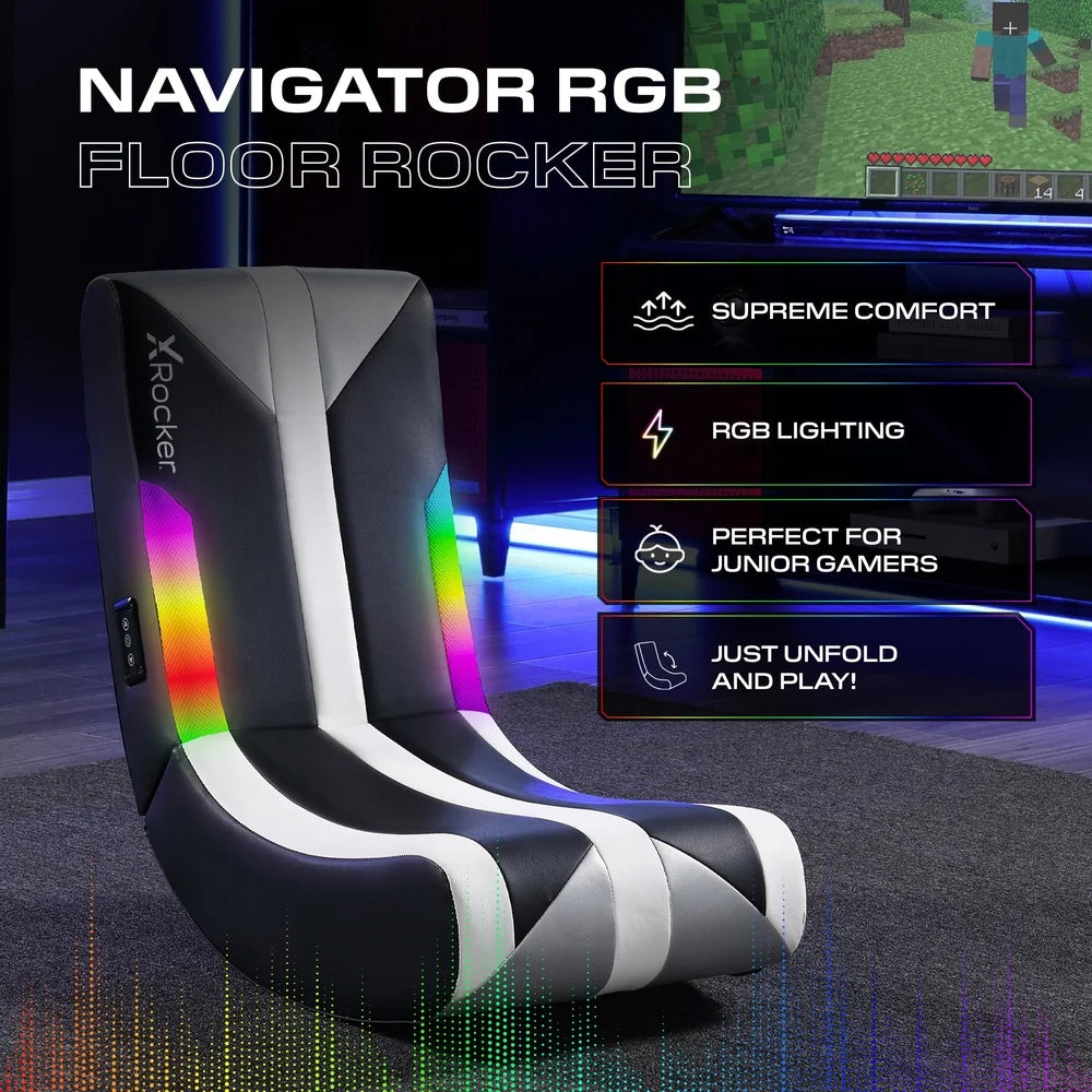 RGB Lighting Floor Rocker Gaming Chair Ergonomic Design Comfortable PU Leather Video Game Chair Hassle-Free Setup Kids