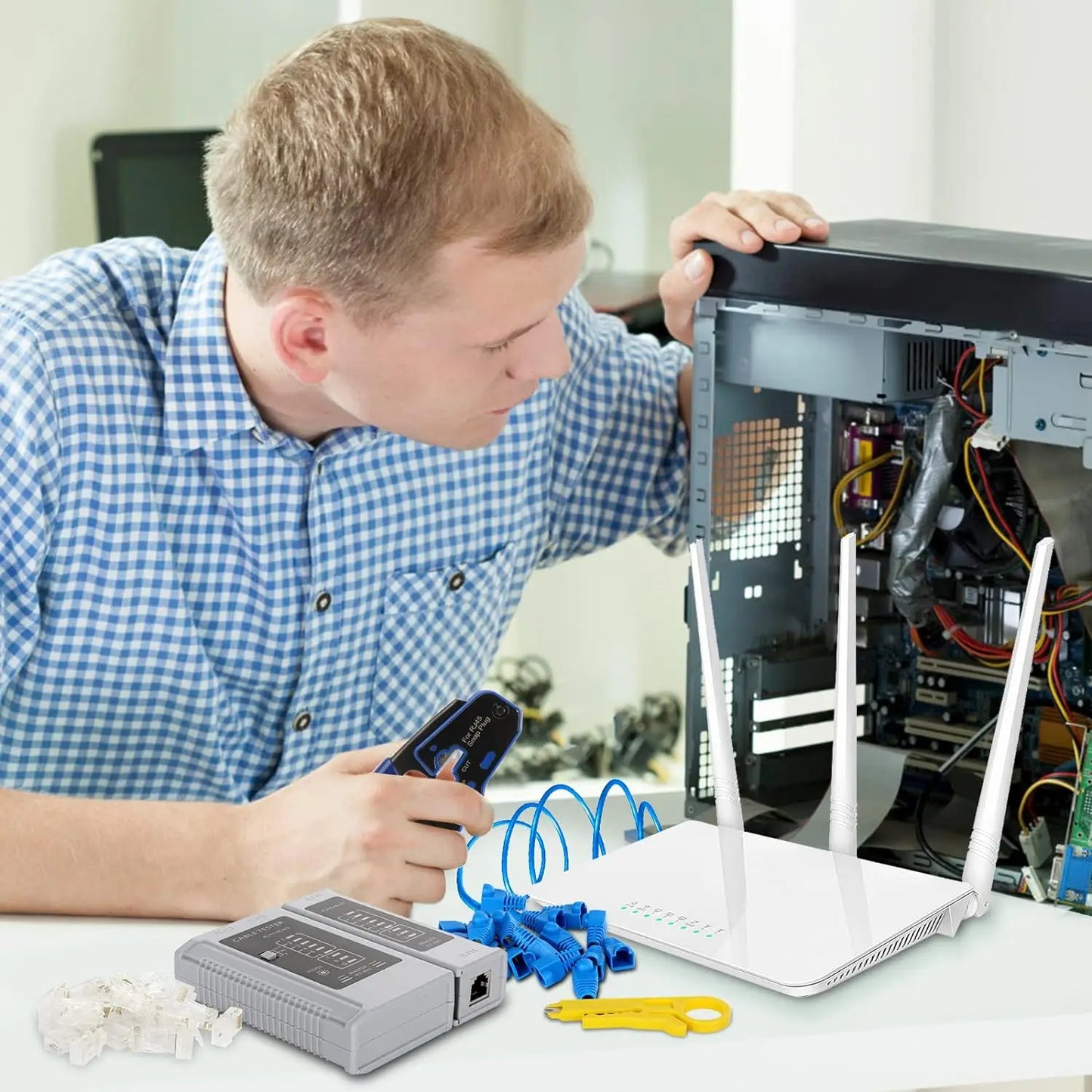 ZoeRax RJ45 CAT6 CAT5E Crimp Tool Kit Pass Through Ethernet Crimper for Cat5e Cat6 8P8C Modular Connectors(Battery Not Included)