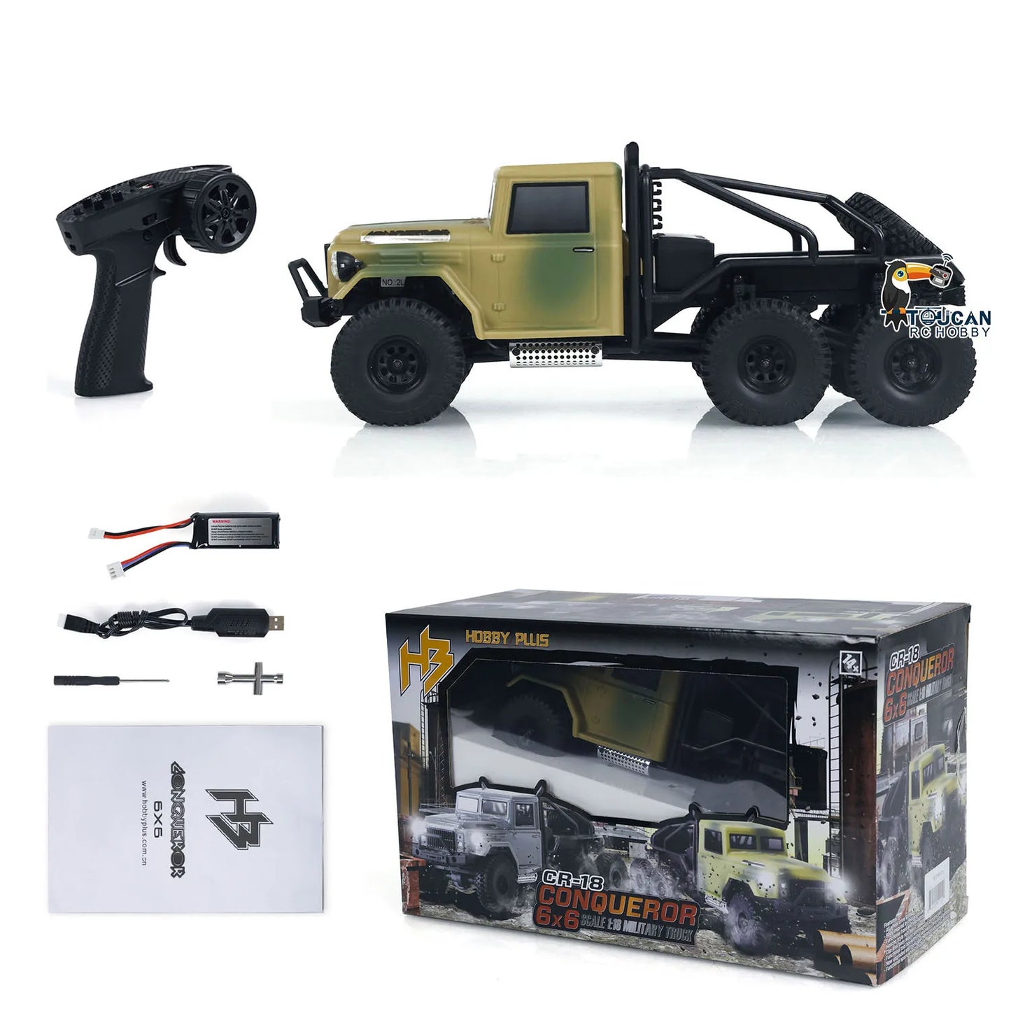 US Stock Hobby Plus 1/18 6x6 RC Rock Crawler Remote Control Electric Off Road Toy Car Vehicle for Adults Hobby Crawling Gifts