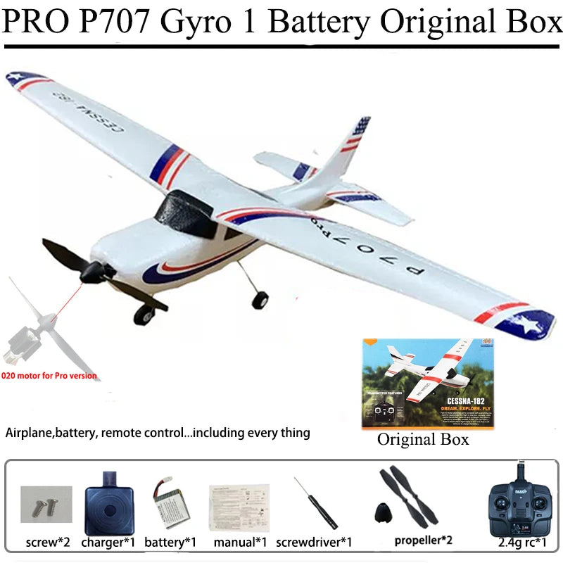 Park10 RC Airplane P707G 2.4G 3D/6G With Gyroscope 3Ch RC Airplane Fixed Wing Plane Outdoor Toys Drone RTF CESSNA 182 Plane Gift
