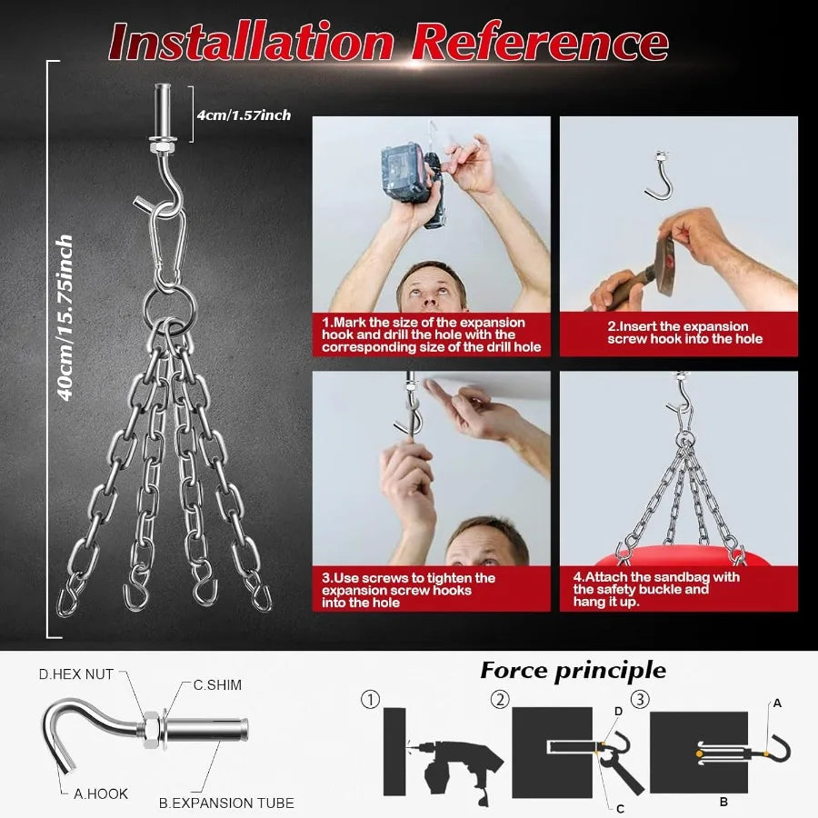 4FT Hanging Punching Bag for Adults Super PU Leather Boxing Training Equipment Heavy Bag with 12OZ MMA Gloves Unfilled Kicking