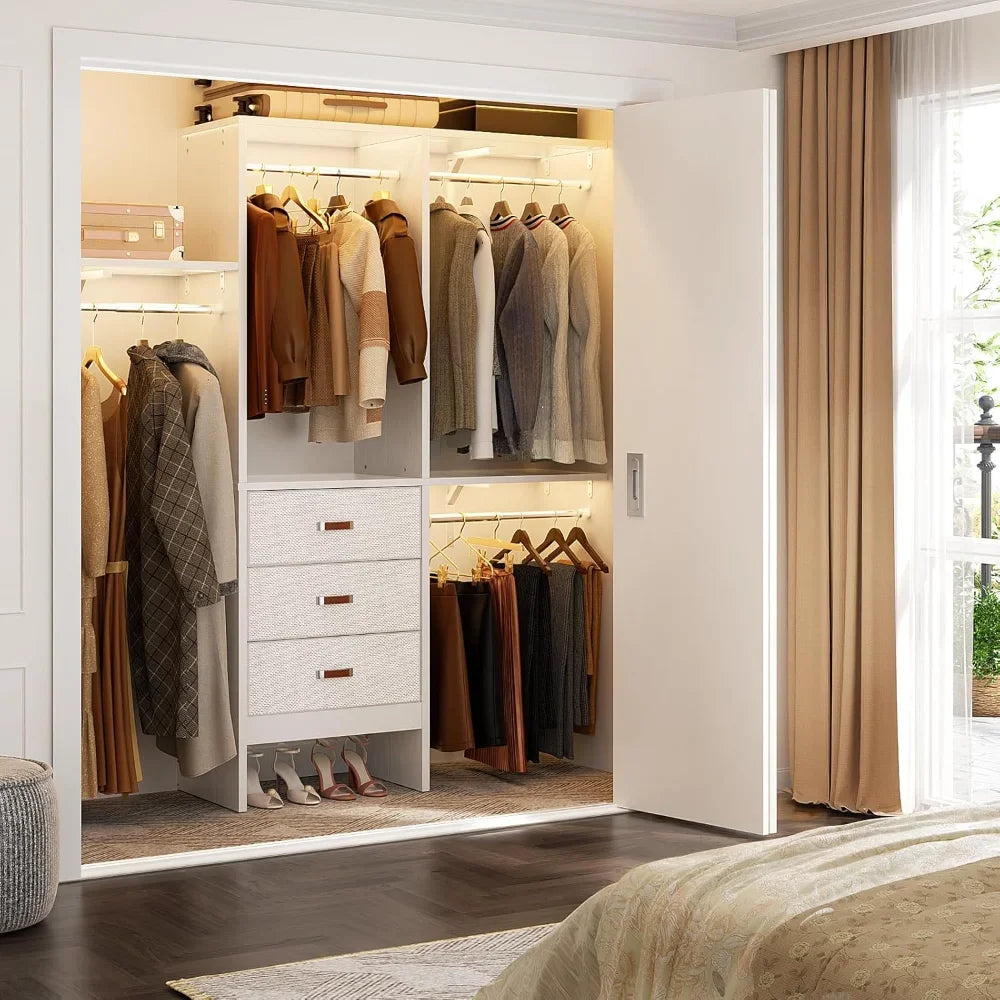5FT Small Closet System, 60" Walk-In Closet Organization System, Adjustable Shelves, 59"L X 16"W X 71"H, White