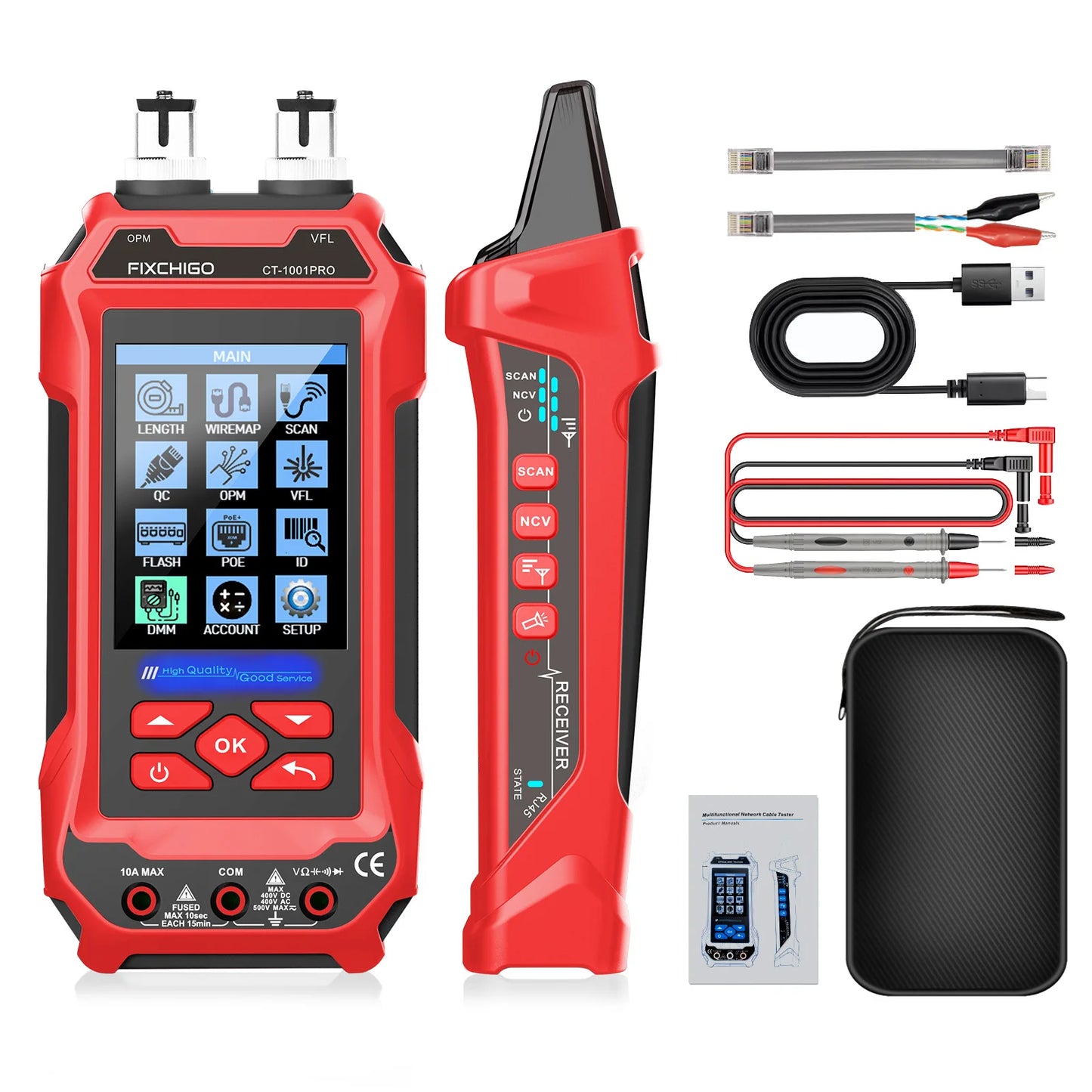 Network Cable Tester with Multimeter 4 in 1 Fiber Optical Power Meter Visual Fault Locator noise-free LAN Line Tracking