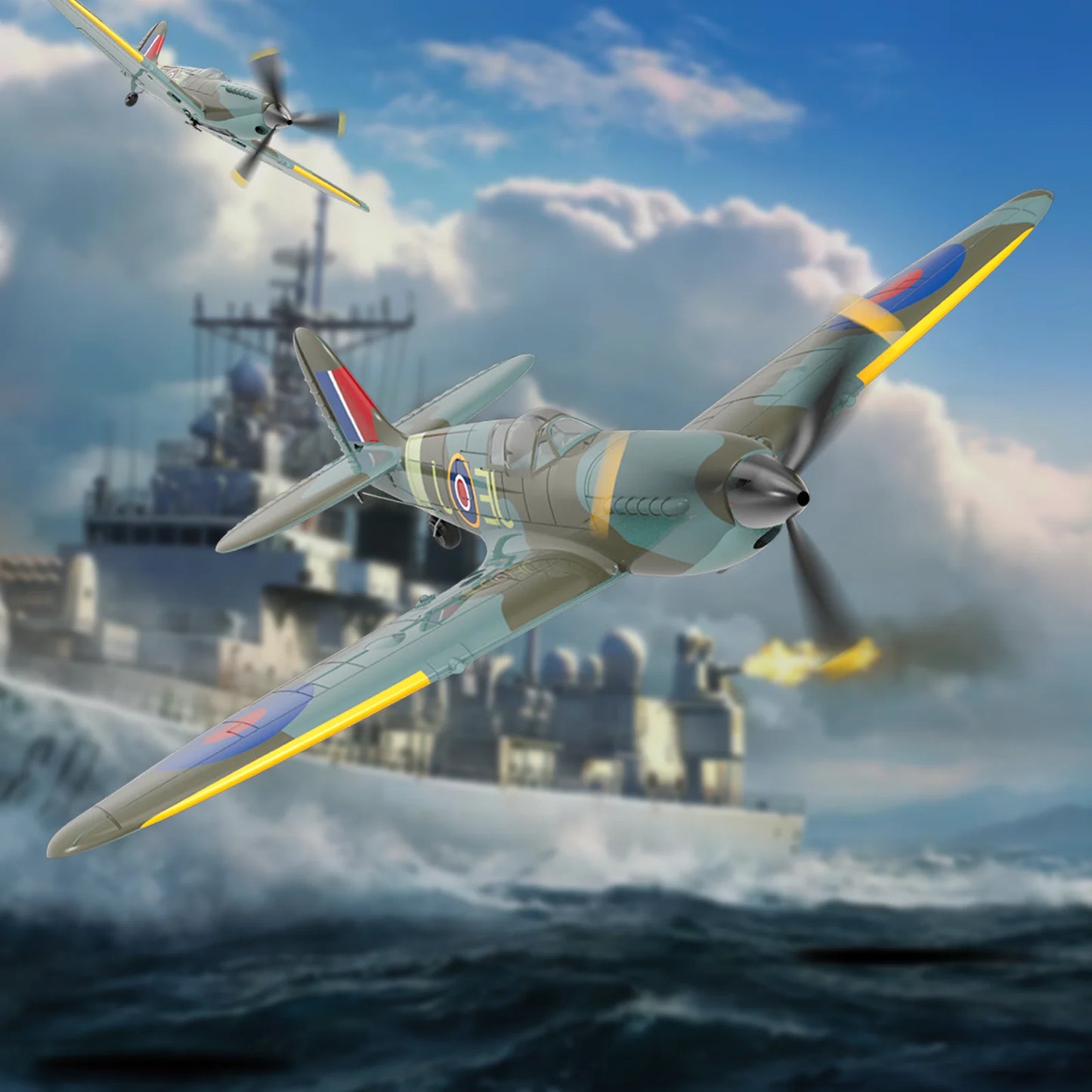 VOLANTEXRC 4-CH RC Plane, SpitfireV2 rtf Remote Control Airplane,One-Key Aerobatic,Suitable for Outdoors and Gifts