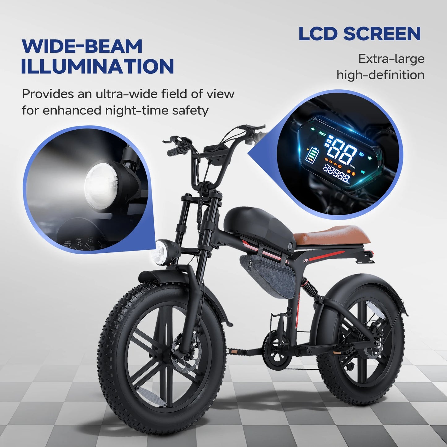 QNUT BK20 1500W Adult Electric Bicycle Motorcycle 28mph 48V 18Ah Battery 70-Mile Long Range 7-Speed All-Terrain Mountain E Bike