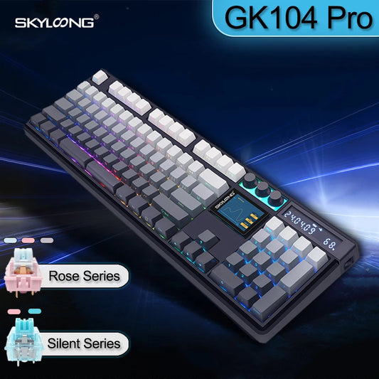 SKYLOONG GK104 Pro Full-Size 3-Mode Wireless Mechanical Keyboard with 3.0 Screen 3 Knobs Hot-Swappable Silent Switch PBT keycaps