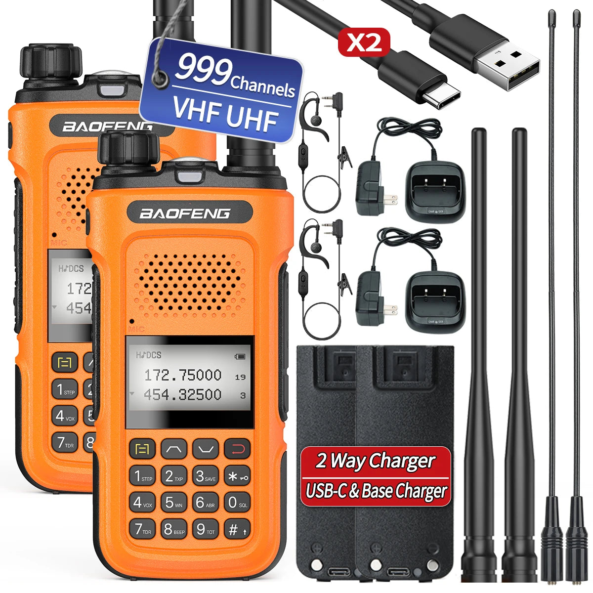 2/4/6PCS Baofeng Walkie Talkie Long Range Two Way Radio Type-C 999CH For UV-5R BF-888S Self-driving Travelling Hunting Camping