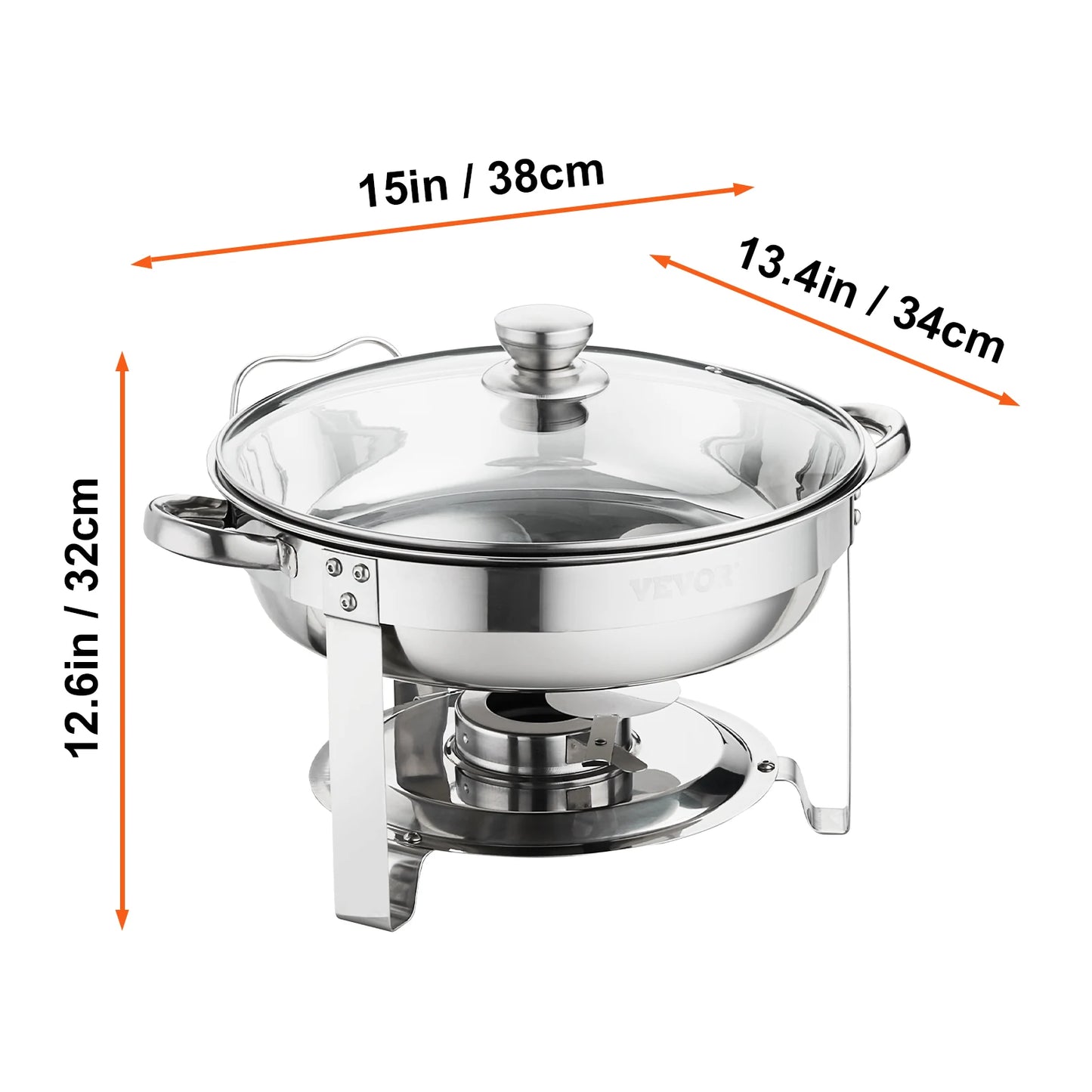SucceBuy 4QT 2-Pack Round Chafing Dish Set Stainless Steel Buffet Chafer w/Full Size Pan Glass Lid  Fuel Holder Catering Warmer