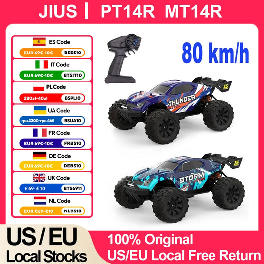 MT14R 1/14 RC Car JIUSI Brushless 80km/h 2.4G Remote Control Car High Speed Off-road Racing Car 23-26 mins Working Time RC Toys
