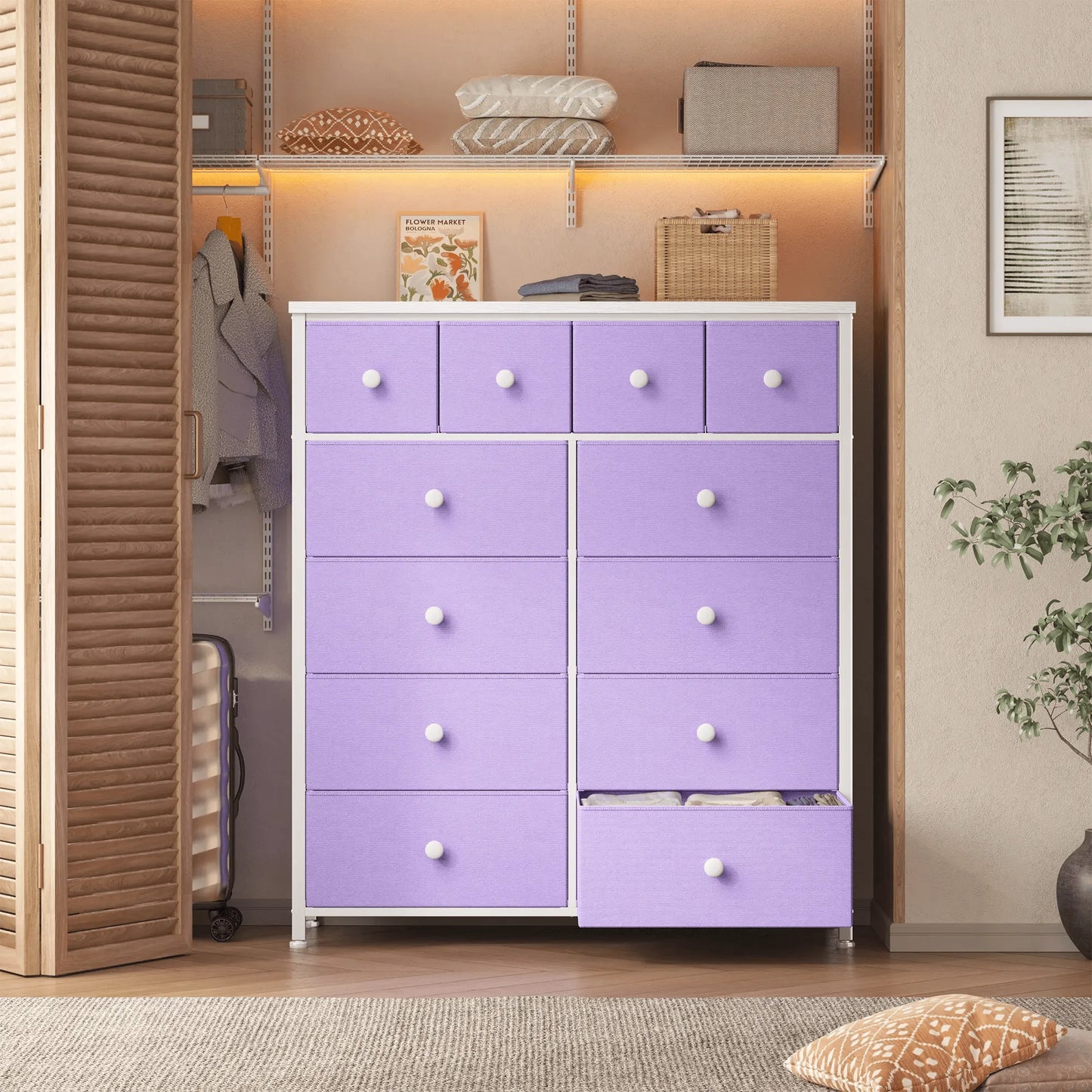 12-Drawer Tall Fabric Dresser – Metal Frame, Wood Top, Anti-Tip – 38.97"W – For Bedroom, Entryway, Living Room, Closet, Dorm