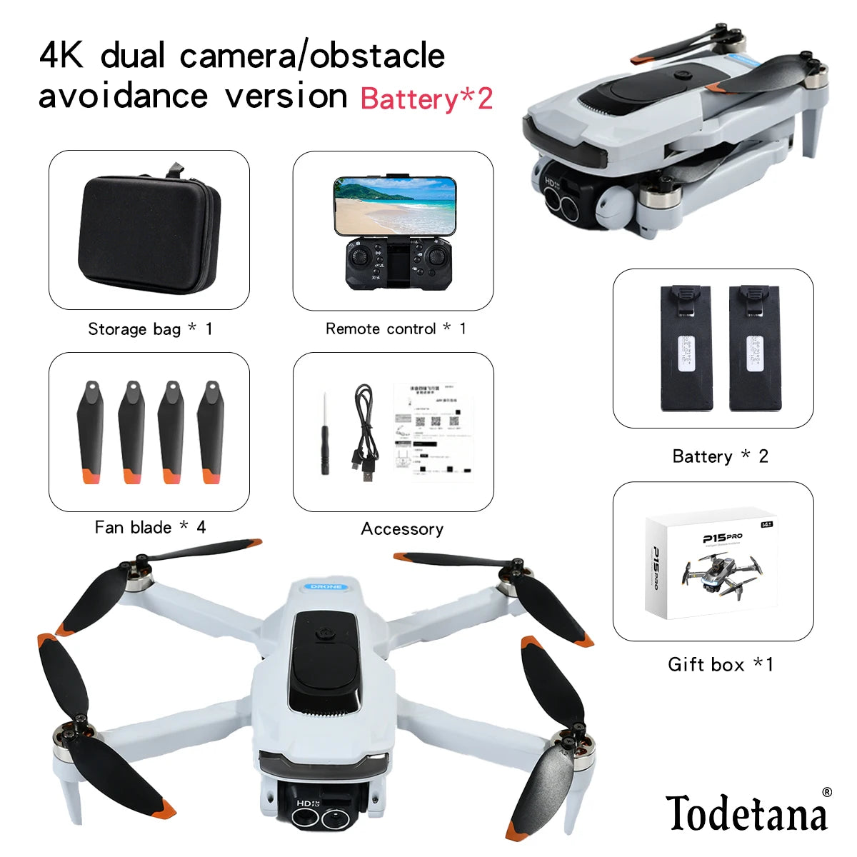 P15 Drone Professional 4K Aerial Photography Quadcopter HD Dual Camera Omnidirectional Obstacle Avoidance for Adult Boy Toy