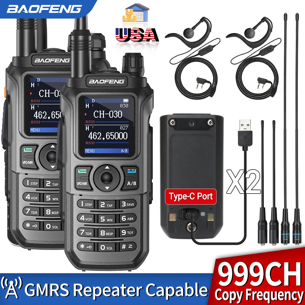 1/2PCS GM-21 PRO Walkie Talkie Wireless Copy Frequency Type-C NOAA Up UV-21 PRO V2 Ham Radio Two Way Radio For Hunting