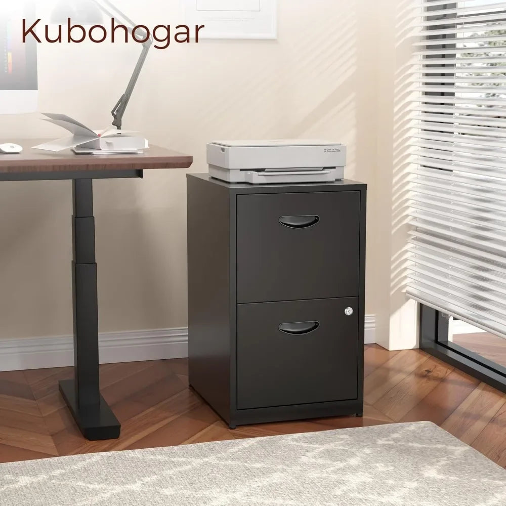 2 Drawer File Cabinet with Lock,Black Metal Filing Cabinets,Vertical Locking File Cabinet Fit Hanging Files, Letter,File Box