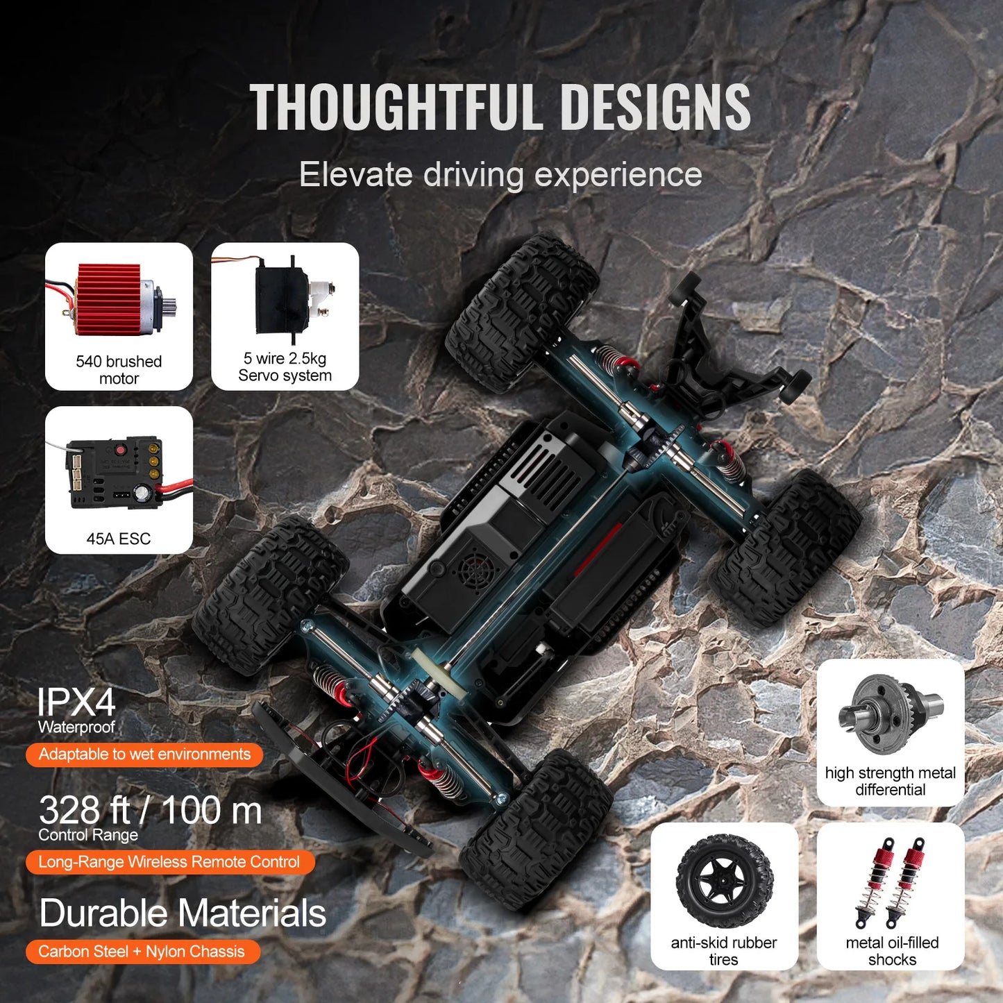 SucceBuy 1:10 38KM/H 4WD RC Car All Terrain Off-Road with 2 Batteries Drift Monster Truck Children Toys for Kids Christmas Gifts