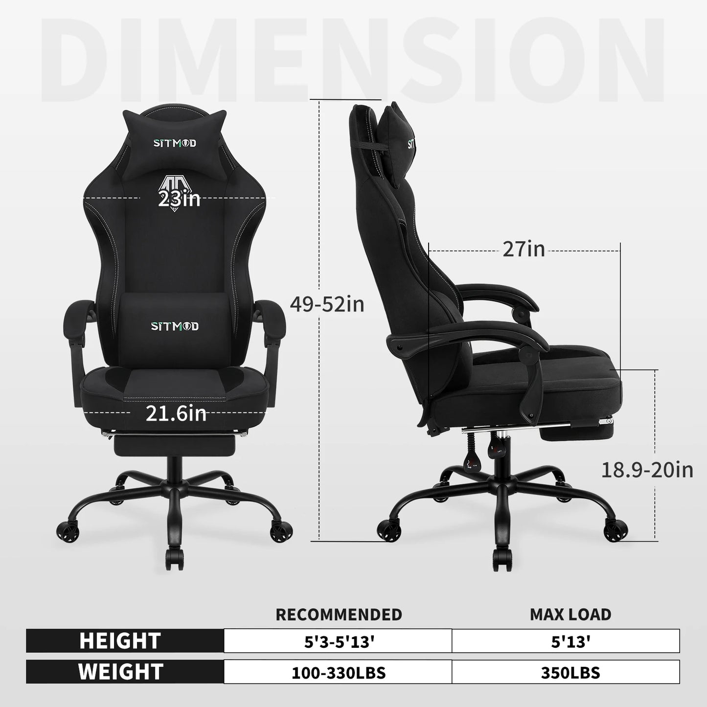 Height Adjustable 360°-Swivel Gaming Chair - Computer Chair With Footrest And Lumbar Support, Headrest For Office Or Gaming