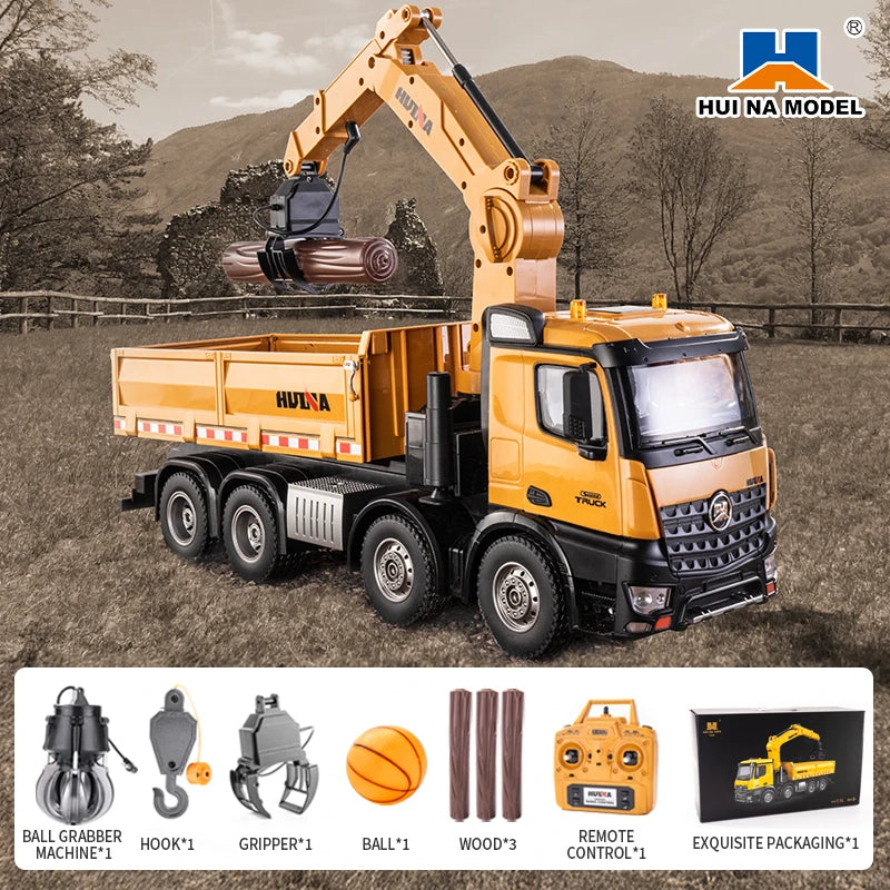 HUINA 1538 26-Channel 1:14 Alloy Remote Control Semi-Alloy Remote Control Vehicle Grab Wood Dump Truck Construction Toy