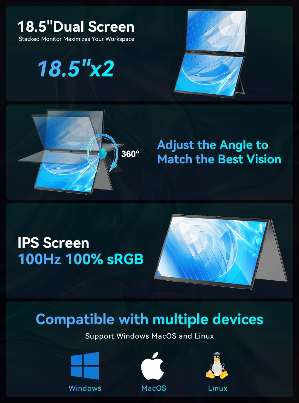 UPERFECT Delta 18.5" 100Hz Touchscreen Dual Triple Portable Monitor 1080P USB-C HDMI HDR Foldable Display For PC Game Console