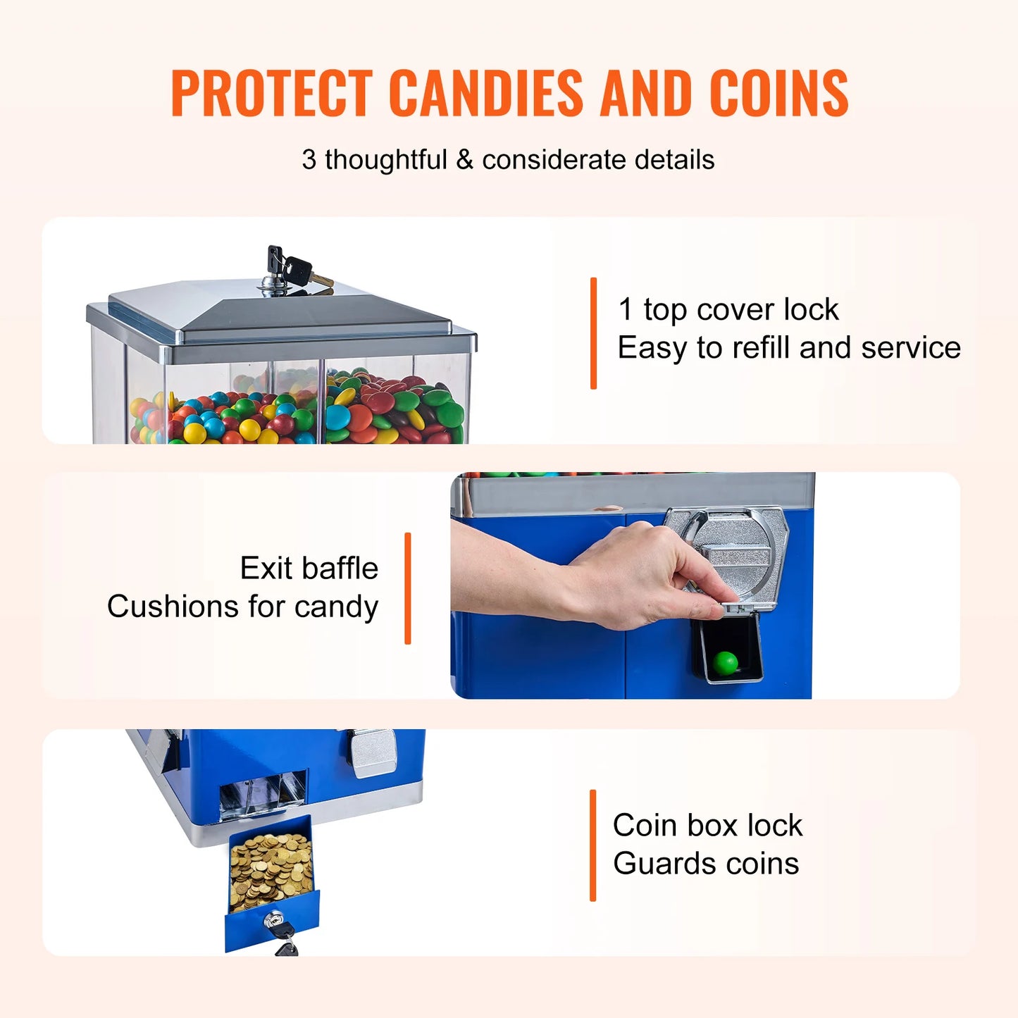 VEVOR Commercial Candy Vending Machine Four Compartment Rotatable 25 Cent Coin For Toy Capsules Bouncy Balls Nut with Stand