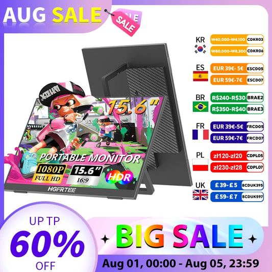 HGFRTEE 15.6 Inch 1080P Portable Gaming Monitor, 250cd/m2 Type-C/HDMI Expand Display with Stand for Laptop Phone Switch PS5 Xbox