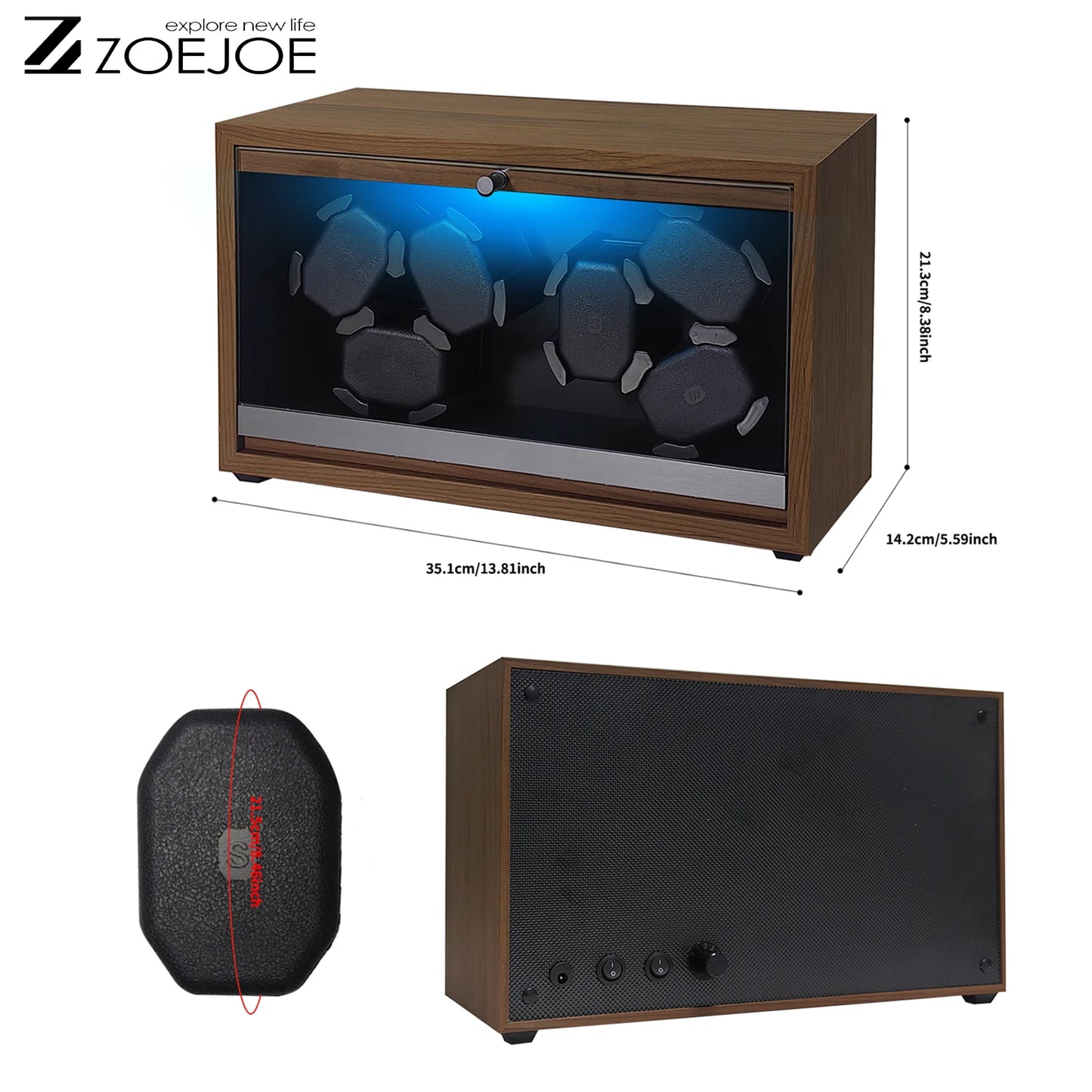 Automatic Watch Winder With LED Ambient Light Quiet Motor Walnut Grain USB Cable 5 Modes Watch Winders Best Gifts For Men Women