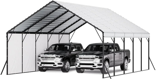 20x24 ft Heavy Duty Metal Carport, Outdoor Car Shelter with Removable PE Sidewalls, Steel Frame Garage for Car, Truck, Boat