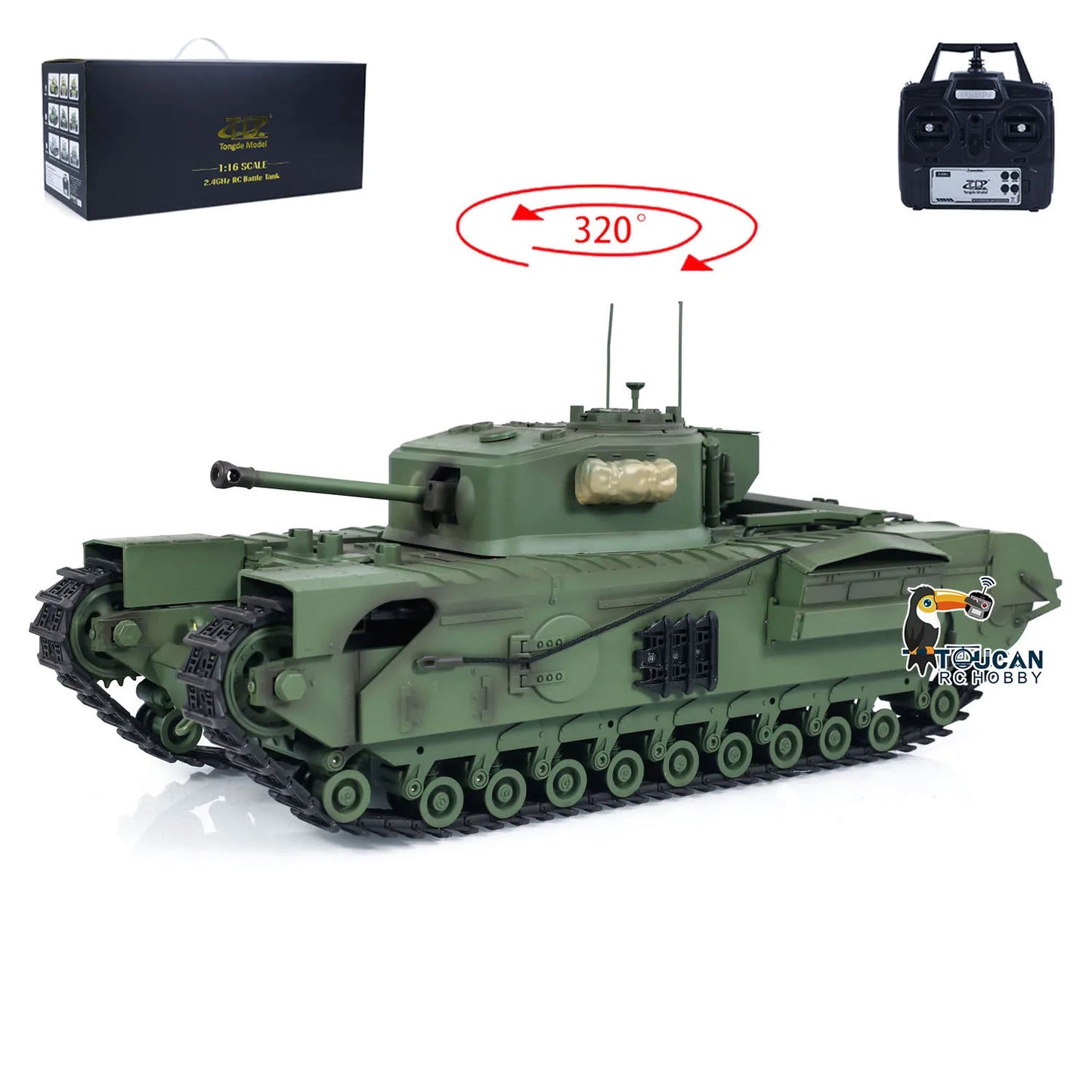 US Stock 1/16 Tongde RC Battle Tank Churchill Mk.VII Electric Infrared Battle Radio Control Panzer Ready to Run Vehicles Toy
