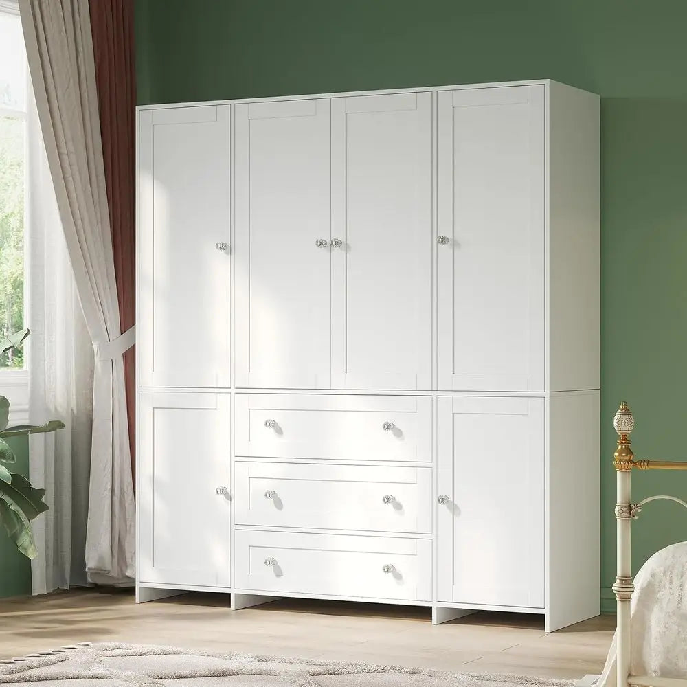 Armoire Wardrobe Closet with Ders and Mirror, 71" Clothing Storage Cabinet with Hanging Rod, 6 DoWooden Wardrobe Cabinet or Bedr