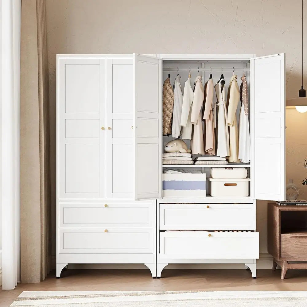 71" Metal Wardrobe Cabiwith 2 Ders,Steel Armoire Wardrobe Closet with Doand Shelves,Clothing Storage Cabiwith Hanging Rod or Bed