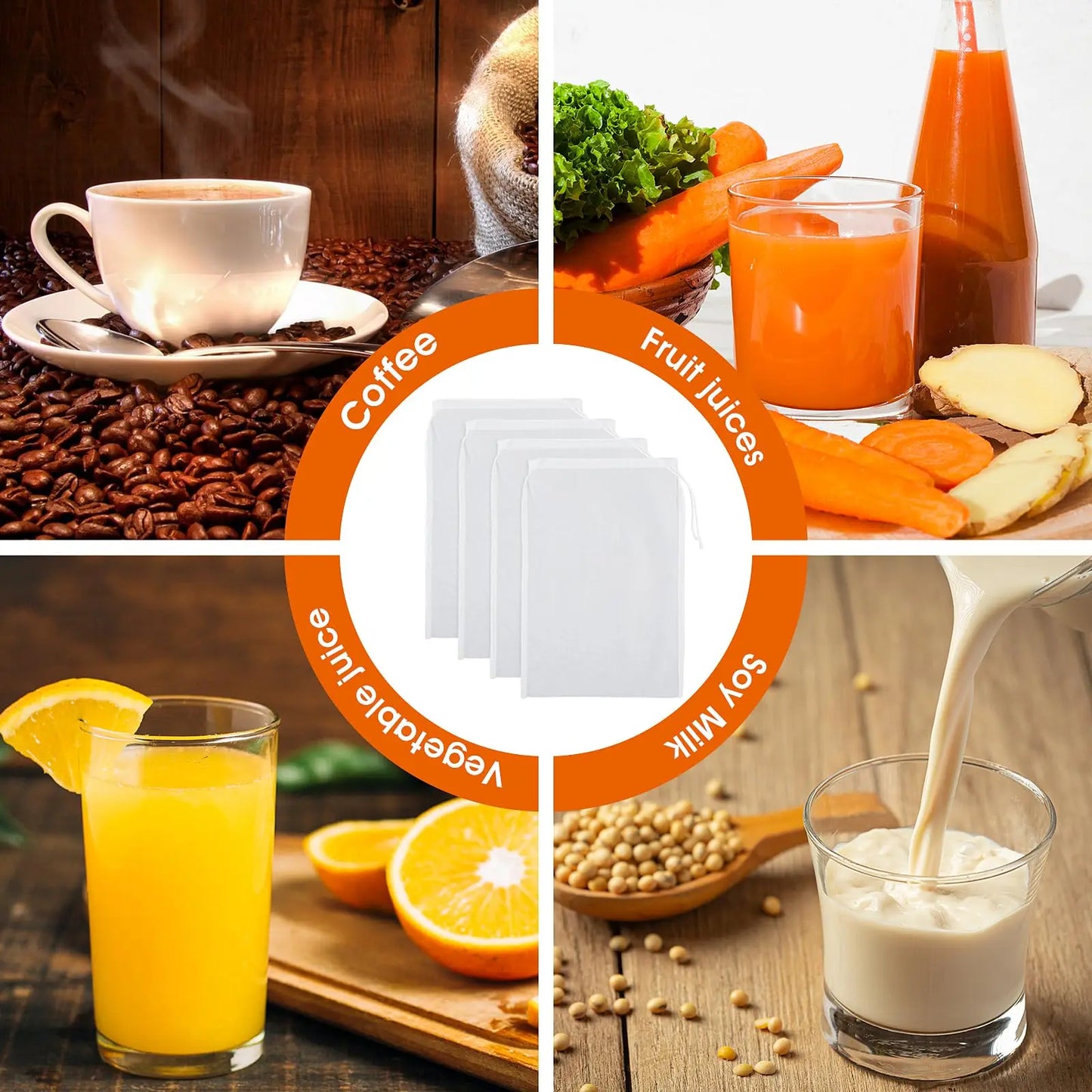 Cheese Cloth Bag For Food Straining, Reusable 100 Mesh Coffee Tofu Greek Yogurt Nut Milk Bag Strainer Juice Filter After Juicing