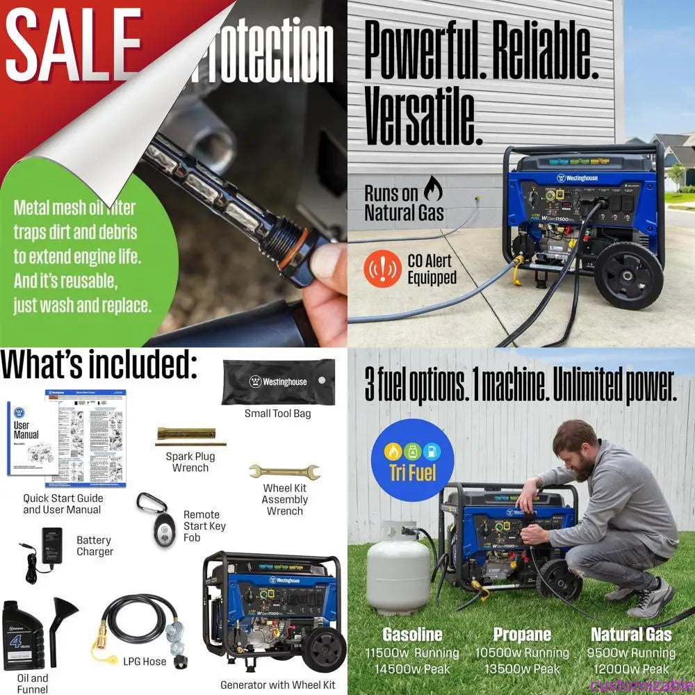 Westinghouse 14500W Tri-Fuel Portable Home Backup Generator with Remote Electric Start and Transfer Switch Capability