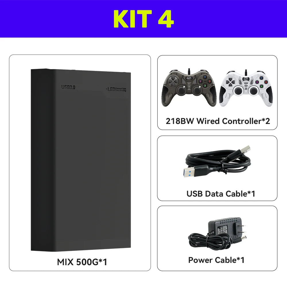 Hyper Base MIX 500G Retro Gaming Hard Drive Disk Game Console for PS3/PS2/SWITCH/XBOX/PS1/N64/DC/WII/WIIU 38293 Games for WIN PC