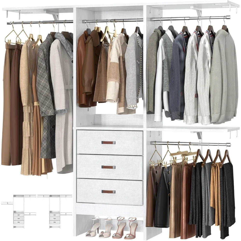 5FT Small Closet System, 60" Walk-In Closet Organization System, Adjustable Shelves, 59"L X 16"W X 71"H, White