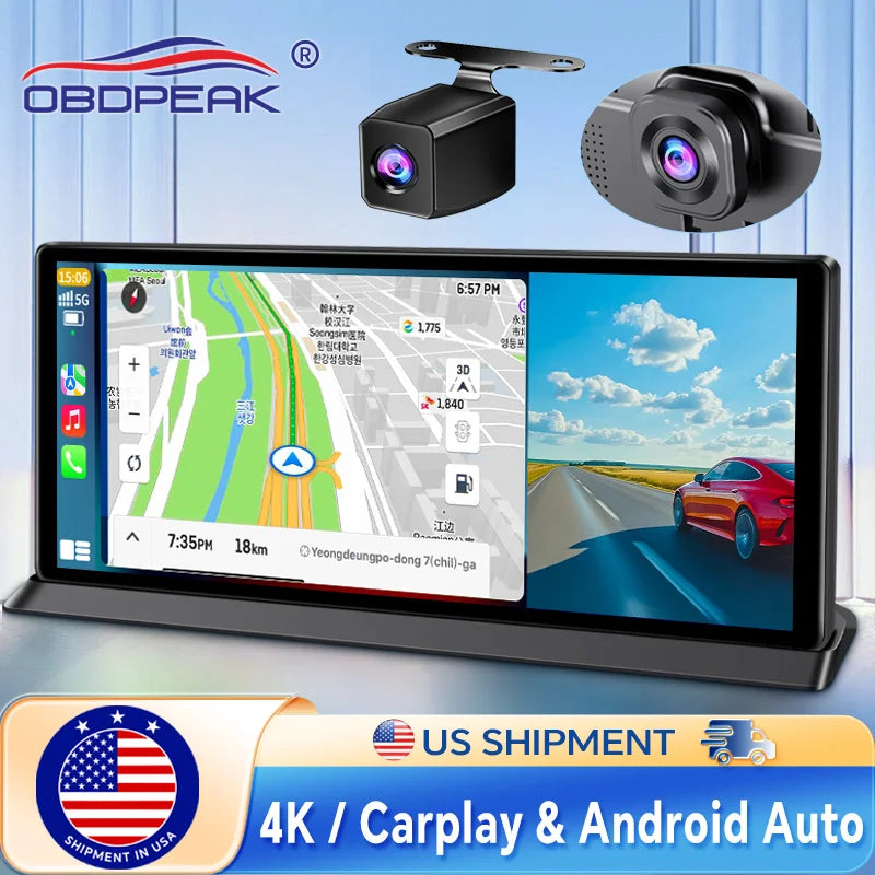 11.3 inch Car DVR 4K Dash Cam Dual Lens Wireless Carplay & Android Auto Video Recorder Monitor GPS Navigation 5G Wifi FM AUX