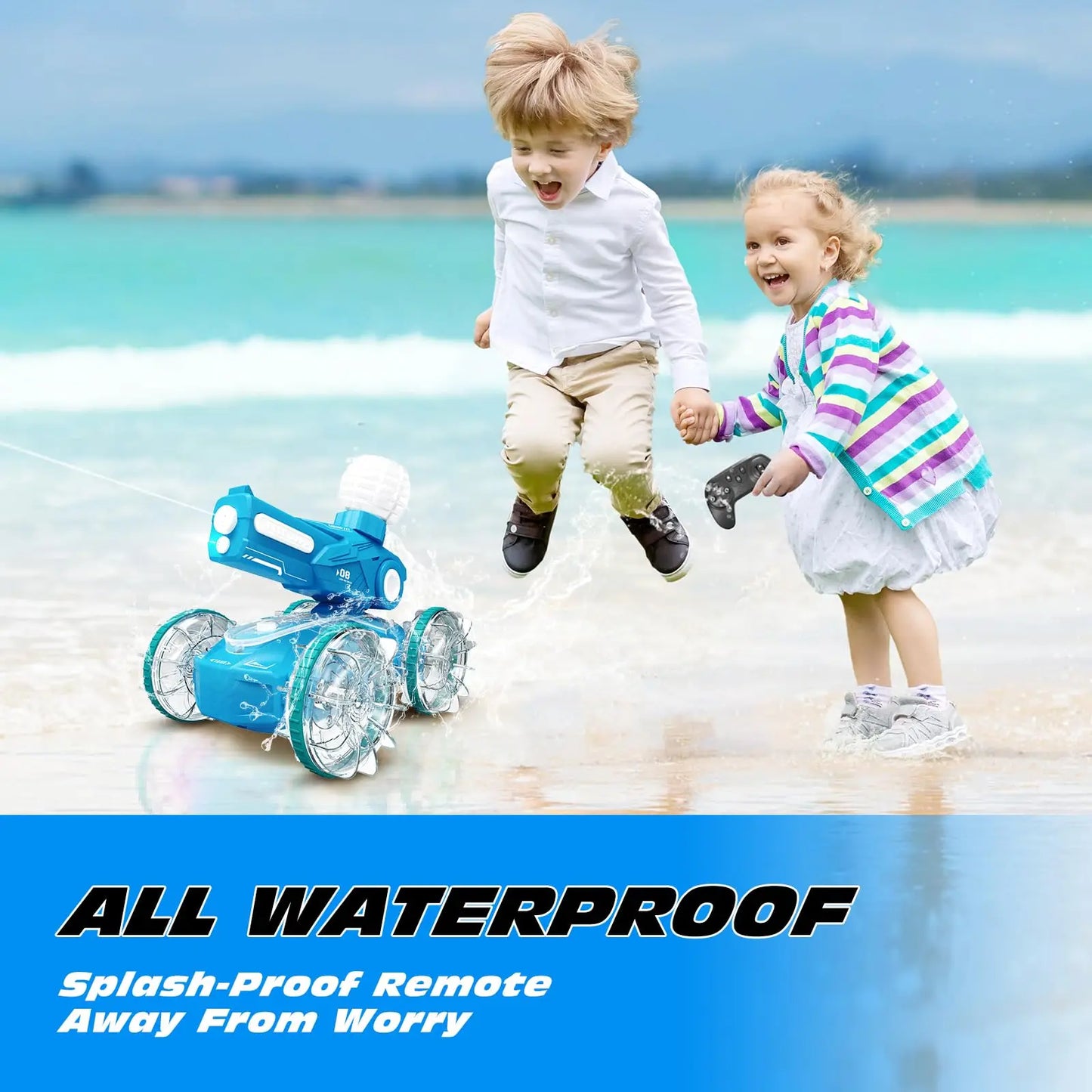 Amphibious Remote Control Car Boat for Kids, 4WD Water Squirt Gesture Sensing RC Car, 2.4GHz RC Stunt Car with LED Lights