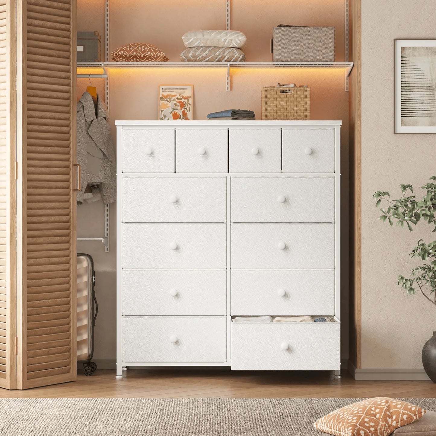 12-Drawer Tall Fabric Dresser – Metal Frame, Wood Top, Anti-Tip – 38.97"W – For Bedroom, Entryway, Living Room, Closet, Dorm