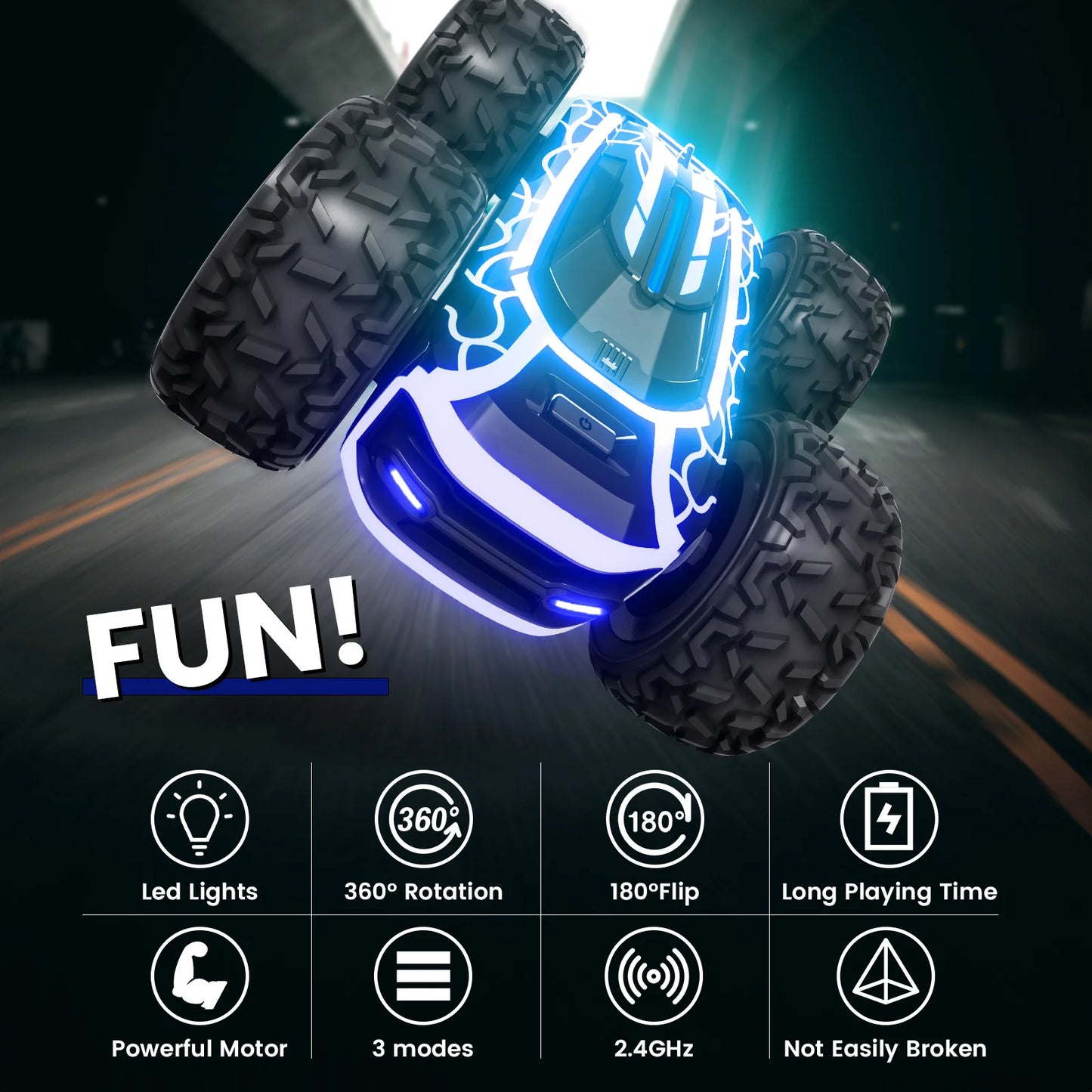 Remote Control Car for Age 4-7, 2.4GHz Rc Stunt Car for Kids, 360°Rotating Double Sided RC Car with Lights, Car Toy for Boy Girl