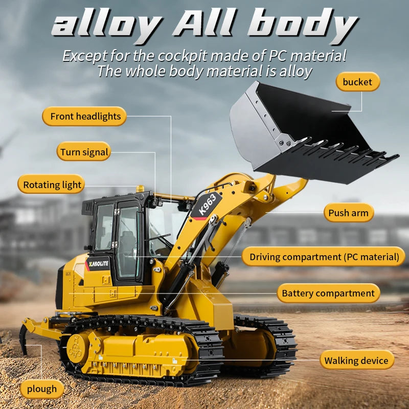 1/16 Kabolite Hydraulic RC Loader K963-100 ST8 Radio 7500 mah Remote Control Construction Vehicle for Kids Adults Toy Fans