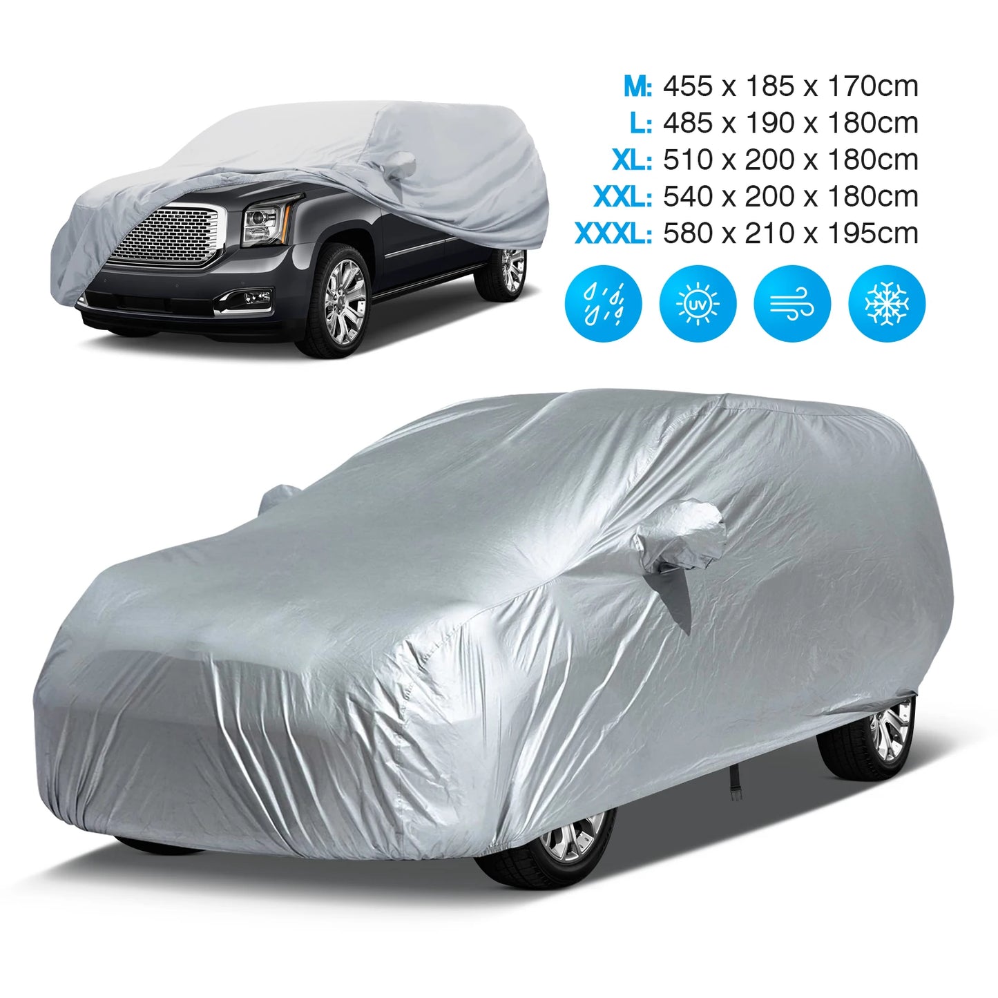 Universal SUV/Sedan Full Car Covers Outdoor Waterproof Sun Rain Snow Dust Resistant Protection UV Car silver Auto Case Cover