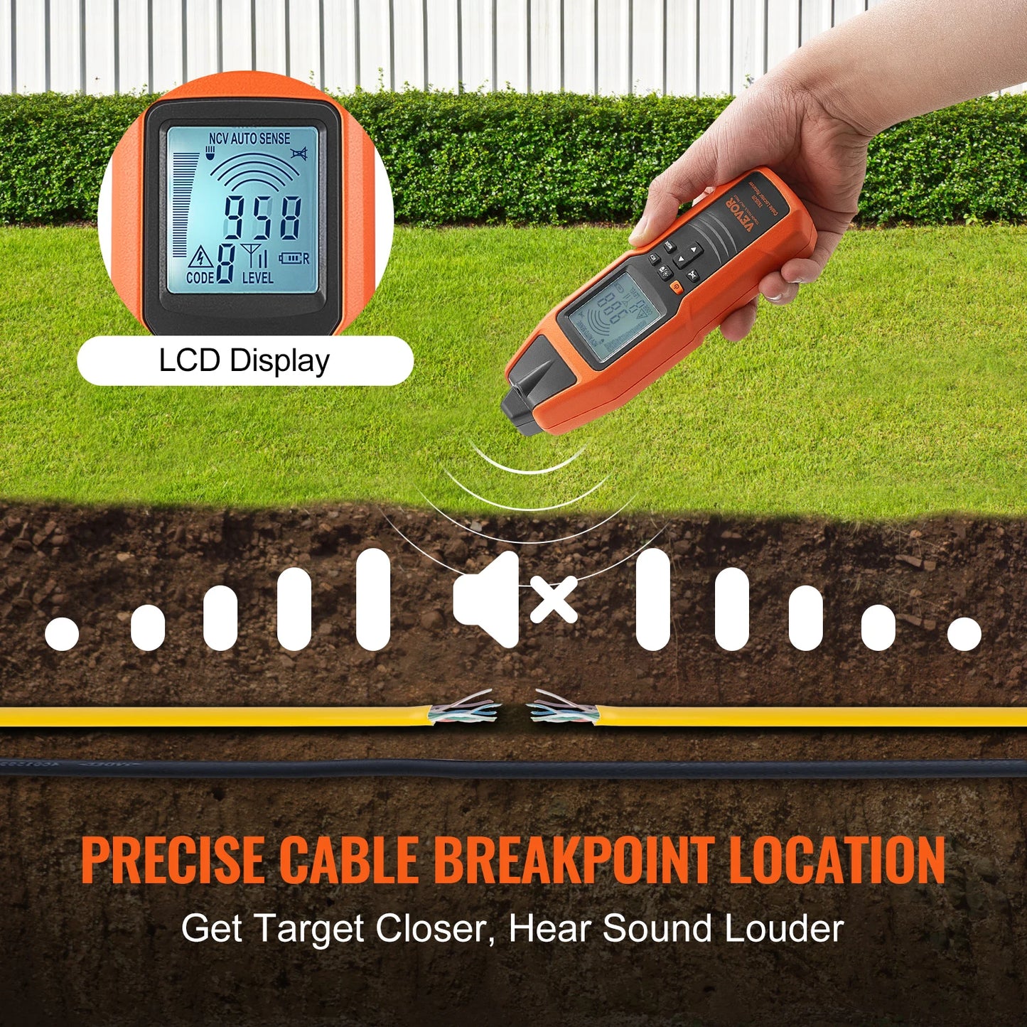 SucceBuy Subterranean Wire Tracker 3 FT Detection Depth Circuit & Line Break Locator 6561 FT Length for Electric Hidden Wires