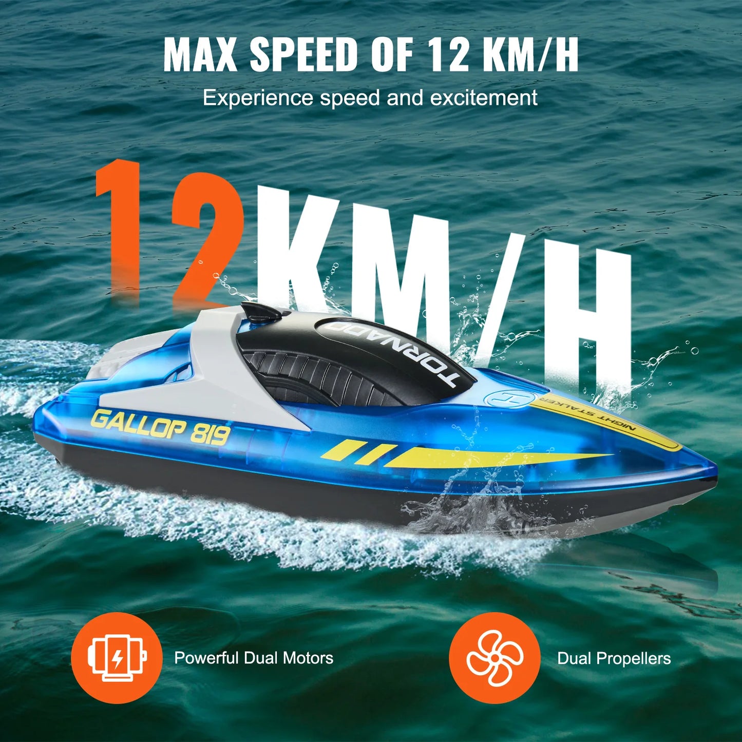 SucceBuy HJ819 RC Boat 2.4GHz 12 km/h High-Speed Remote Control Racing Ship Water Speed Boat Children Model Toy for Kids Adults