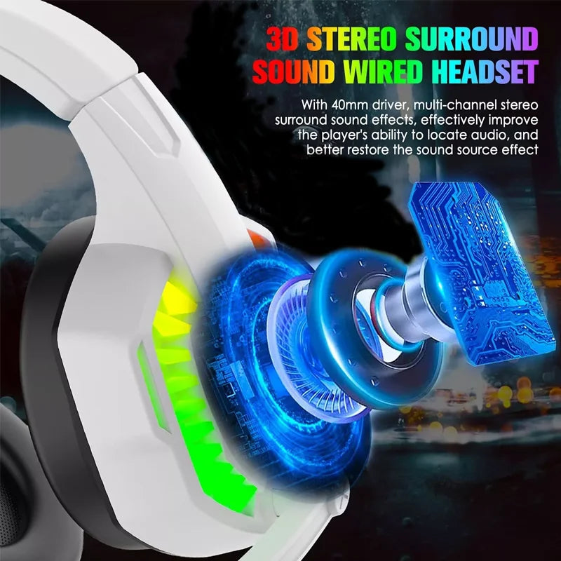 MAMBASNAKE T11 5-IN-1 Wired Rainbow LED Backlit Keyboard and Mouse, Over Ear Headphone with Mic, Gaming Mice and Pad, Speaker
